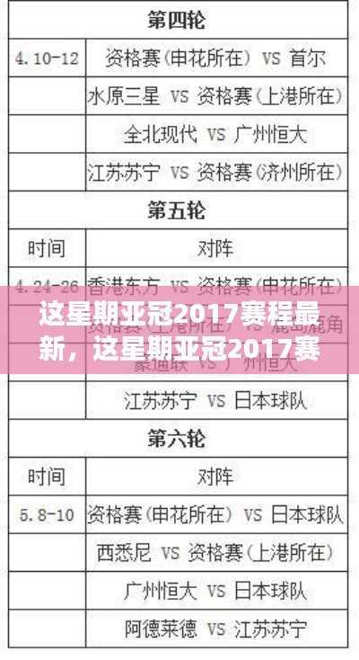 亚冠2017赛程更新,赛事动态与焦点分析