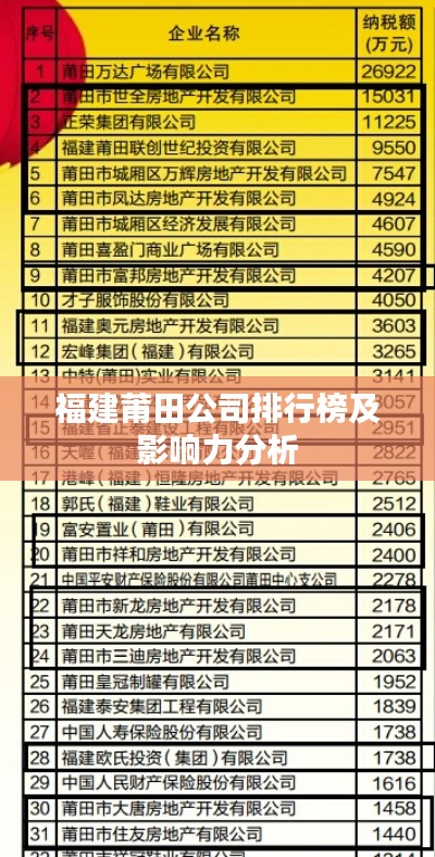 福建莆田公司排行榜及影响力分析